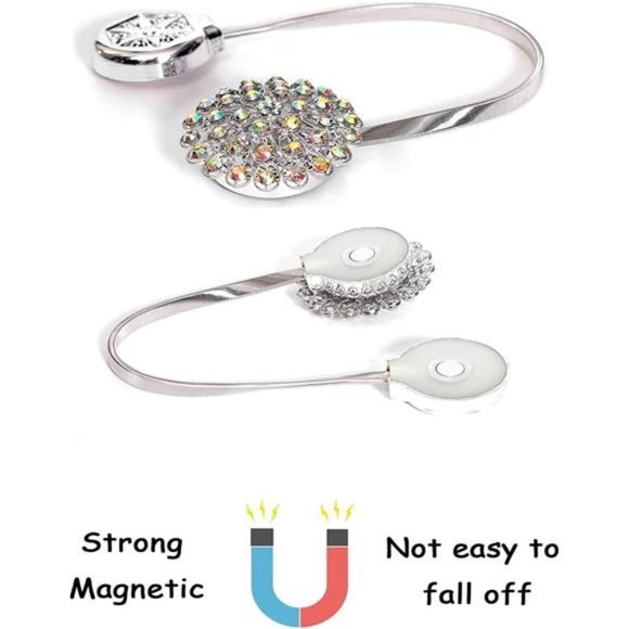 Magnetic Tiebacks for Curtains, 2 Pack Sparkling Crystal Flower Curtain Tiebacks - Picture 3 of 6